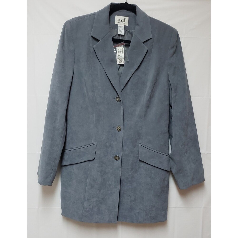 Women’s Imagio Gray Faux Suede 3-Button Boyfriend Business Blazer Size 10 NWT